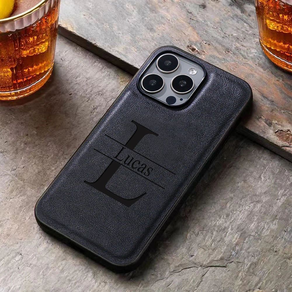 Personalized Customized Name Case For iPhone 17 16 15 14 13 12 11 Pro Max Plus Air Big Letter Laser Engraving Soft Leather Cover