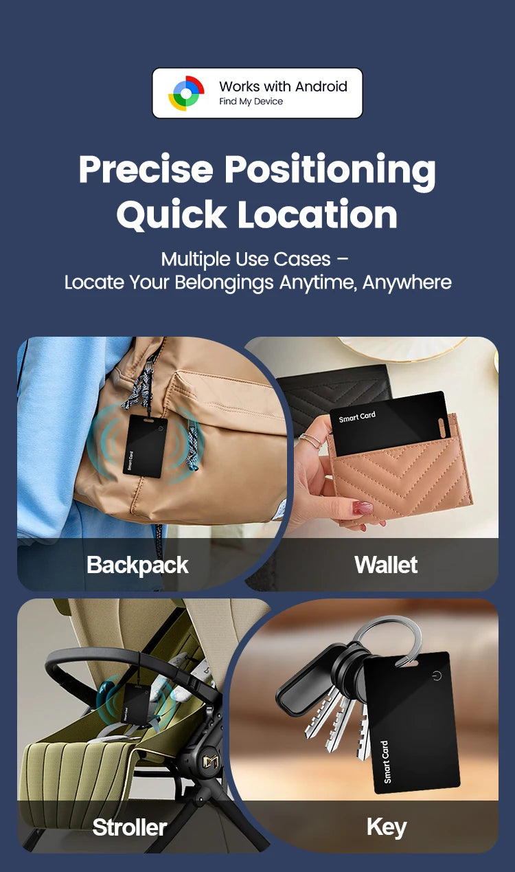 Ultra Thin Global GPS Android Tracker Card Wireless Charging Waterproof Smart Wallet Tracker Card with Google Find My Device App