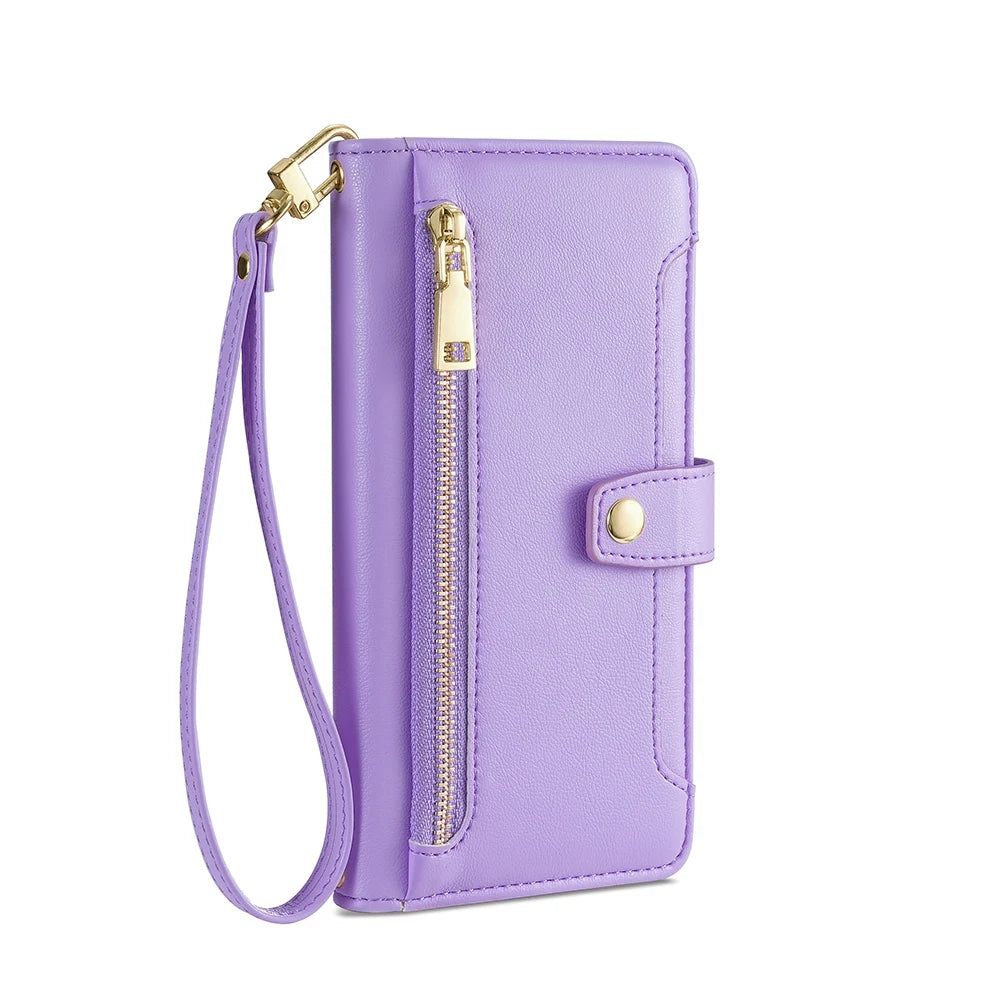 Ladies Card Slots Wallet Crossbody Phone Case for iphone 15 14 13 12 11 Pro Max XS XR 7 6 6 6s Plus SE SE3 Flip Cover with strap