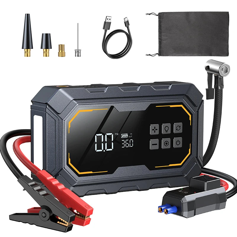 Vyvylabs Car Jump Starter with Air Compressor 150PSI Tire Inflator 4In 1 Emergency Battery Starter Power Bank LED Flashlight 12V