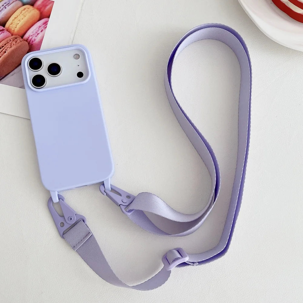 Crossbody Necklace Strap Lanyard Matte Silicone Case For iPhone 17 16 15 14 Pro Max 11 12 13 XR X XS 8 Plus SE Shockproof Cover