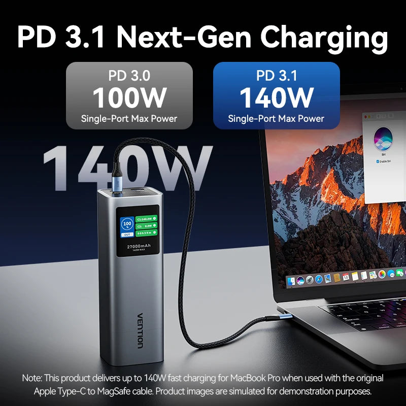 Vention 27000mAh PD3.1 140W PowerBank Portable External Battery Power Bank for Laptop Notebook Macbook iPhone 17 16 Fast Charge